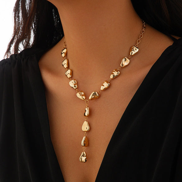 Jewelry Alloy Geometric Irregular Baroque Yshaped Clavicle Chain With Water Drop Pendant Electroplated For Women