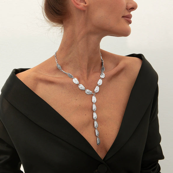 Jewelry Alloy Geometric Irregular Baroque Yshaped Clavicle Chain With Water Drop Pendant Electroplated For Women