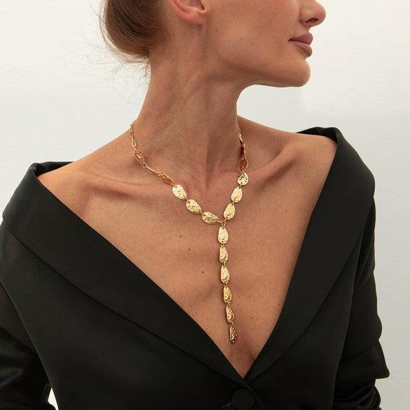 Jewelry Alloy Geometric Irregular Baroque Yshaped Clavicle Chain With Water Drop Pendant Electroplated For Women