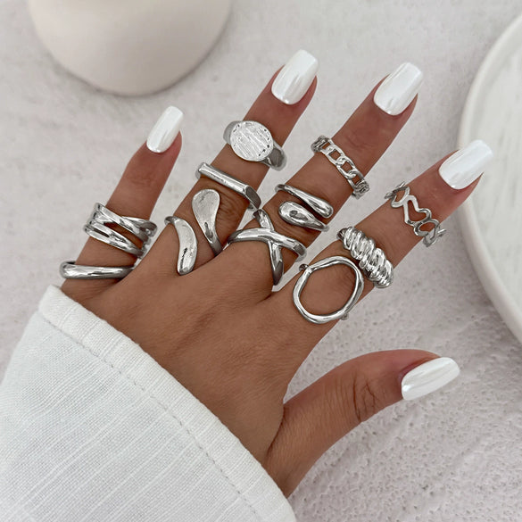 Jewelry Alloy Geometric Irregular Liquid Lava Pleated Open Ring Electroplating Light Luxury Design