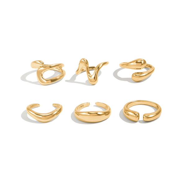 Jewelry Alloy Geometric Irregular Liquid Lava Pleated Open Ring Electroplating Light Luxury Design