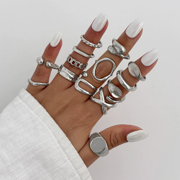 Jewelry Alloy Geometric Irregular Liquid Lava Pleated Open Ring Electroplating Light Luxury Design