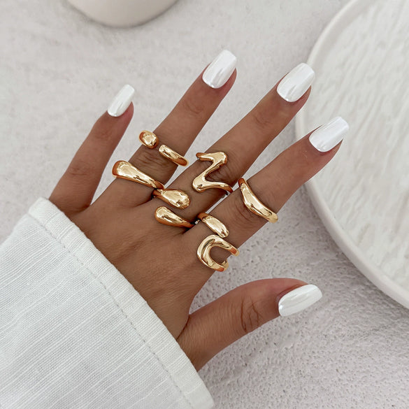 Jewelry Alloy Geometric Irregular Liquid Lava Pleated Open Ring Electroplating Light Luxury Design