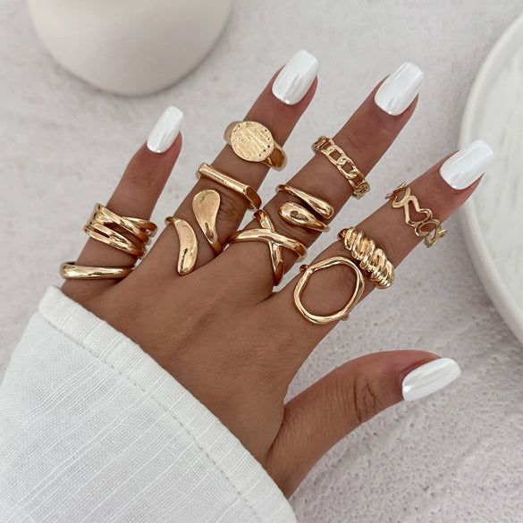 Jewelry Alloy Geometric Irregular Liquid Lava Pleated Open Ring Electroplating Light Luxury Design