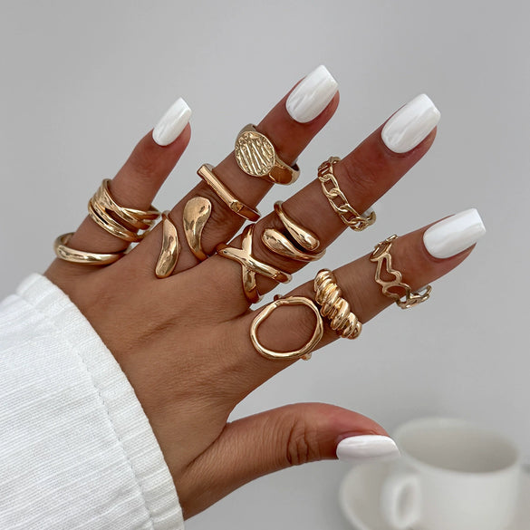 Jewelry Alloy Geometric Irregular Liquid Lava Pleated Open Ring Electroplating Light Luxury Design