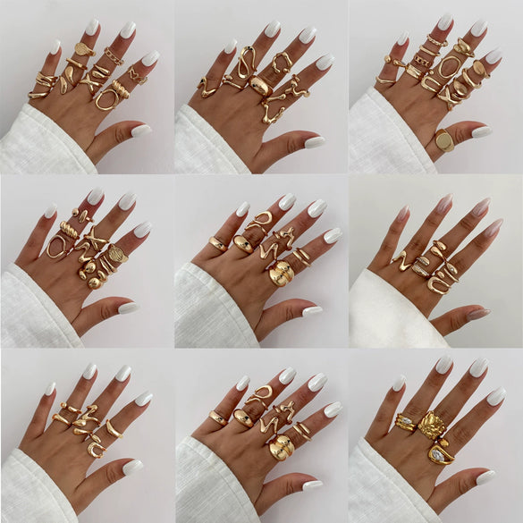 Jewelry Alloy Geometric Irregular Liquid Lava Pleated Open Ring Electroplating Light Luxury Design