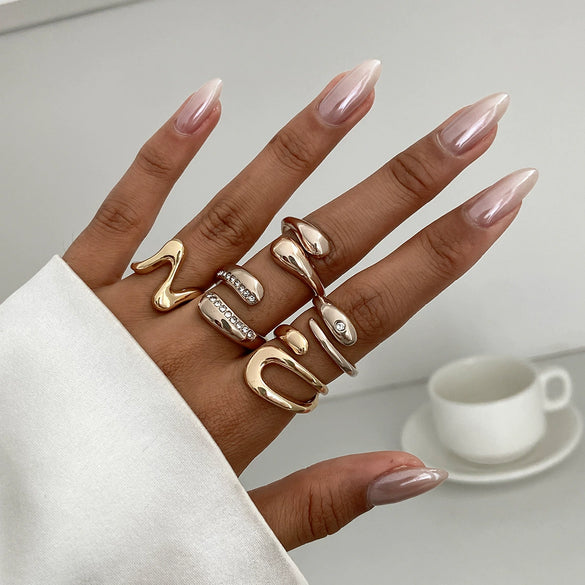 Jewelry Alloy Geometric Irregular Liquid Lava Pleated Open Ring Electroplating Light Luxury Design