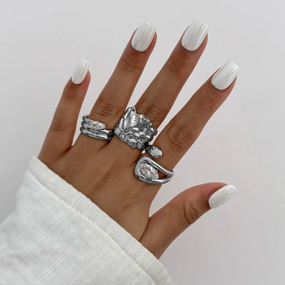 Jewelry Alloy Geometric Irregular Liquid Lava Pleated Open Ring Electroplating Light Luxury Design