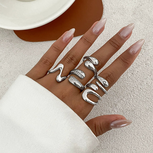 Jewelry Alloy Geometric Irregular Liquid Lava Pleated Open Ring Electroplating Light Luxury Design