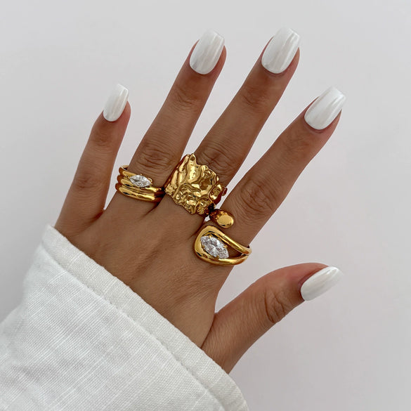 Jewelry Alloy Geometric Irregular Liquid Lava Pleated Open Ring Electroplating Light Luxury Design