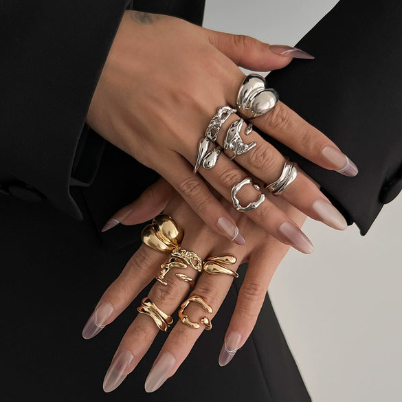 Jewelry Alloy Geometric Irregular Smooth Ring With Electroplating