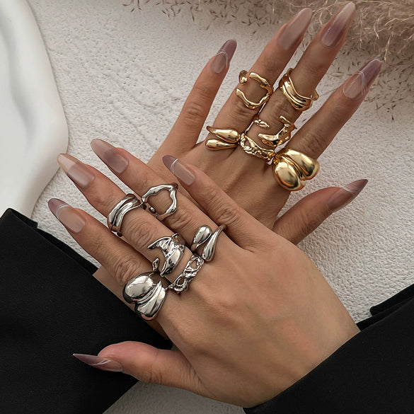 Jewelry Alloy Geometric Irregular Smooth Ring With Electroplating