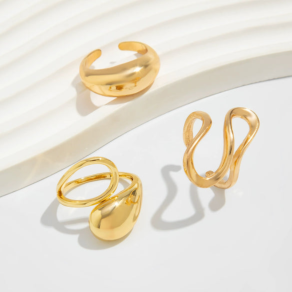 Jewelry Alloy Geometric Irregular Water Drops Opening Ring Electroplating For Women