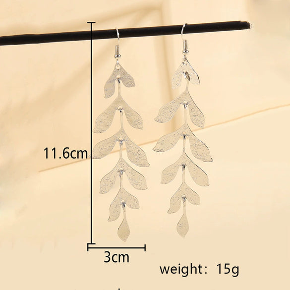 Jewelry Alloy Geometric Leaf Earrings For Women With Electroplating