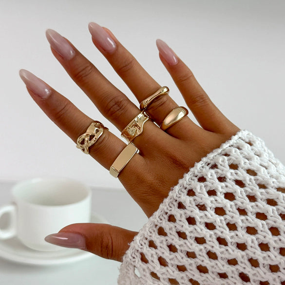 Jewelry Alloy Geometric Light Luxury Style Electroplated Ring Set