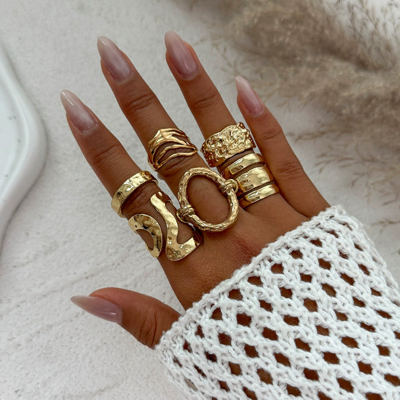 Jewelry Alloy Geometric Light Luxury Style Electroplated Ring Set