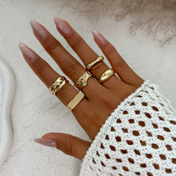 Jewelry Alloy Geometric Light Luxury Style Electroplated Ring Set