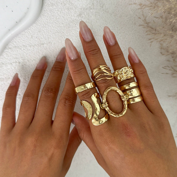 Jewelry Alloy Geometric Light Luxury Style Electroplated Ring Set