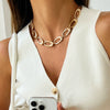 Jewelry Alloy Geometric Oval Chain Necklace And Ring Set Electroplated