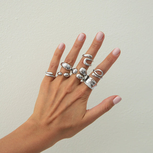 Jewelry Alloy Geometric Oval Chain Necklace And Ring Set Electroplated