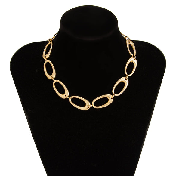 Jewelry Alloy Geometric Oval Chain Necklace And Ring Set Electroplated