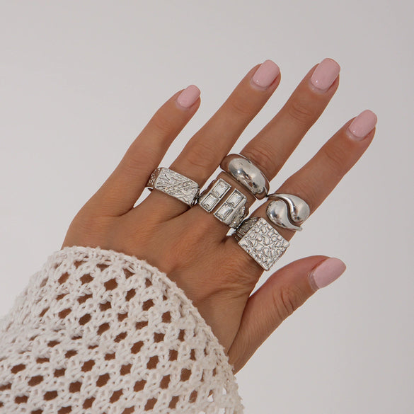 Jewelry Alloy Geometric Oval Chain Necklace And Ring Set Electroplated