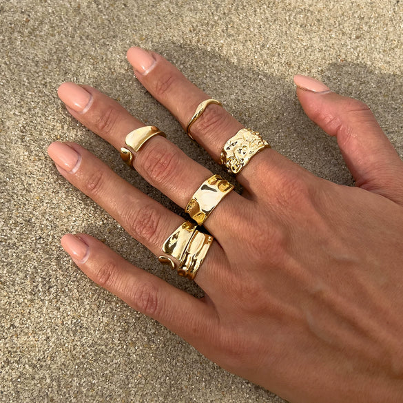 Jewelry Alloy Geometric Oval Chain Necklace And Ring Set Electroplated