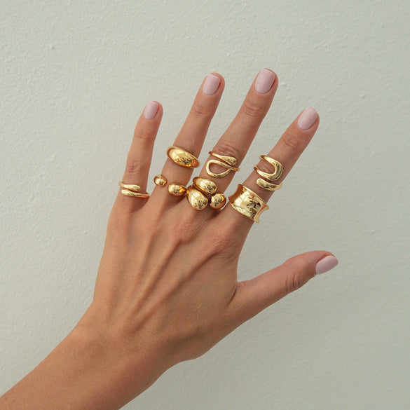 Jewelry Alloy Geometric Oval Chain Necklace And Ring Set Electroplated
