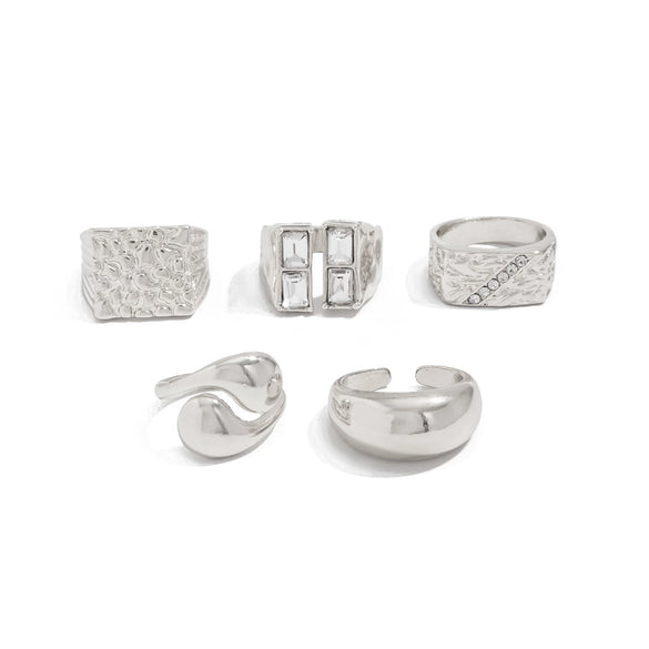 Jewelry Alloy Geometric Oval Chain Necklace And Ring Set Electroplated