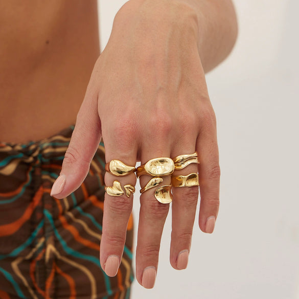 Jewelry Alloy Geometric Oval Chain Necklace And Ring Set Electroplated