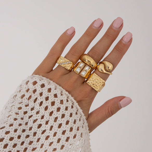 Jewelry Alloy Geometric Oval Chain Necklace And Ring Set Electroplated