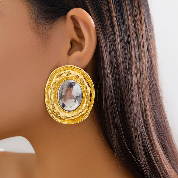 Jewelry Alloy Geometric Oval Electroplated Exaggerated Elegant Earrings For Women
