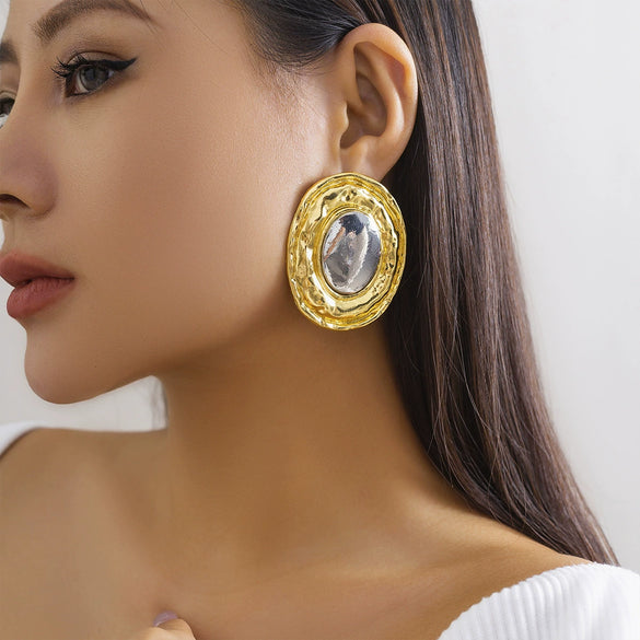 Jewelry Alloy Geometric Oval Electroplated Exaggerated Elegant Earrings For Women