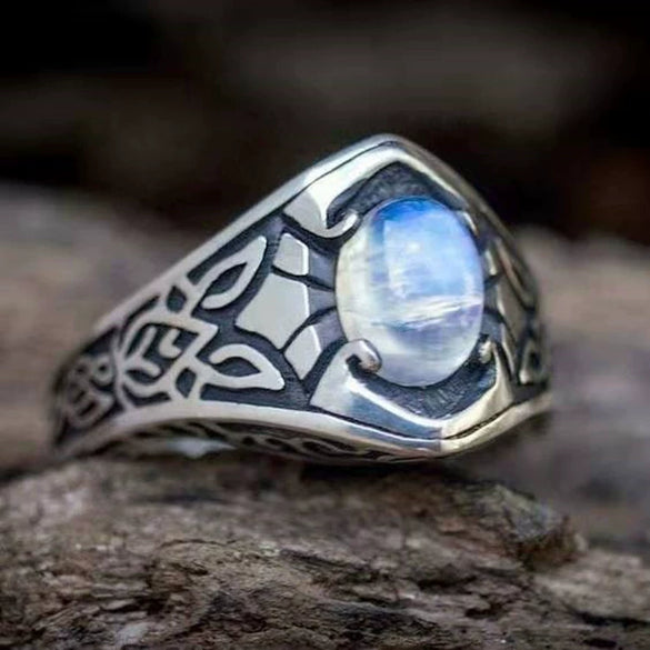 Jewelry Alloy Geometric Oval Moonstone Ring With Constellation Pattern Electroplated Punk Retro Style Unisex