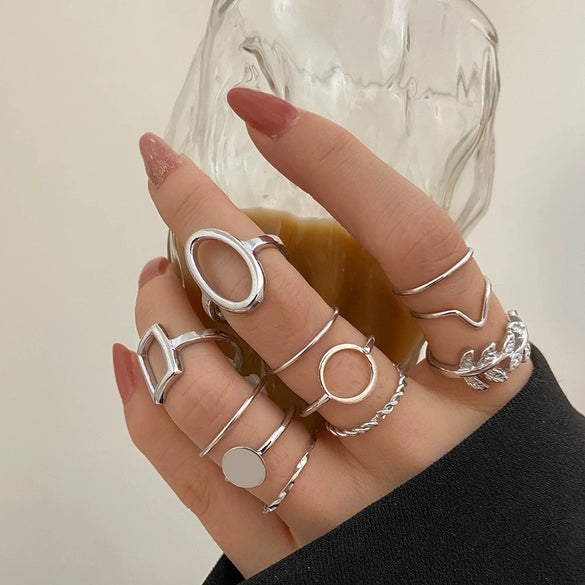 Jewelry Alloy Geometric Plain Leaf Ring Electroplated For Women