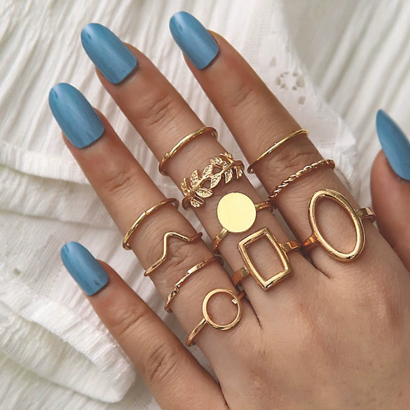 Jewelry Alloy Geometric Plain Leaf Ring Electroplated For Women