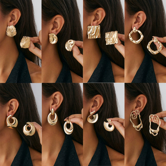 Jewelry Alloy Geometric Pleated Asymmetrical Pendant Earrings Electroplating