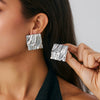 Jewelry Alloy Geometric Pleated Asymmetrical Pendant Earrings Electroplating