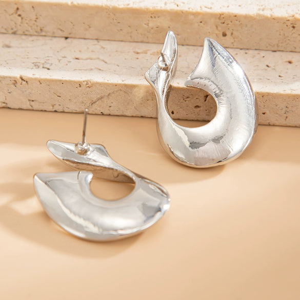 Jewelry Alloy Geometric Pleated Asymmetrical Pendant Earrings Electroplating