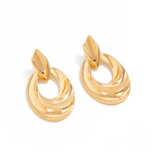 Jewelry Alloy Geometric Pleated Asymmetrical Pendant Earrings Electroplating