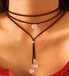 Jewelry Alloy Geometric Round Pendant Necklace With Velvet Belt And Electroplating For Women
