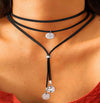 Jewelry Alloy Geometric Round Pendant Necklace With Velvet Belt And Electroplating For Women