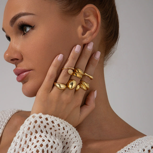 Jewelry Alloy Geometric Simple Style Water Drop Open Ring Electroplating For Women