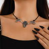 Jewelry Alloy Geometric Skull Pendant Collarbone Necklace Dark Style Electroplating Leather Wax Thread Chain For Women