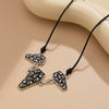 Jewelry Alloy Geometric Skull Pendant Collarbone Necklace Dark Style Electroplating Leather Wax Thread Chain For Women
