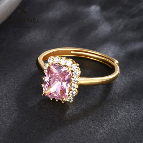 Jewelry Alloy Geometric Square Light Luxury Open Ring For Women Electroplated