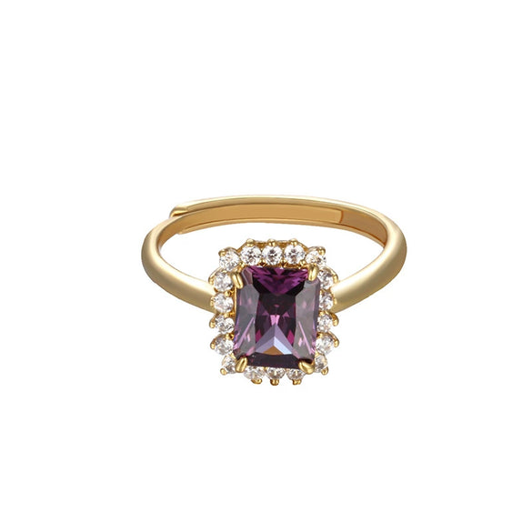 Jewelry Alloy Geometric Square Light Luxury Open Ring For Women Electroplated
