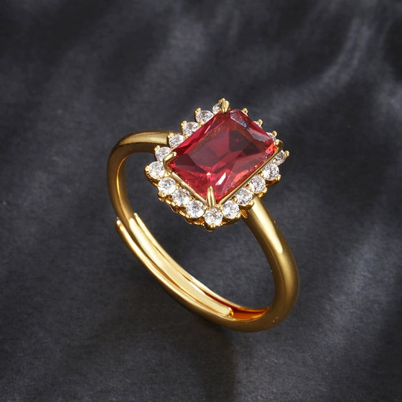 Jewelry Alloy Geometric Square Light Luxury Open Ring For Women Electroplated