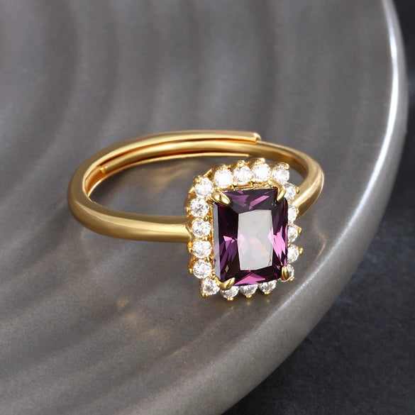 Jewelry Alloy Geometric Square Light Luxury Open Ring For Women Electroplated
