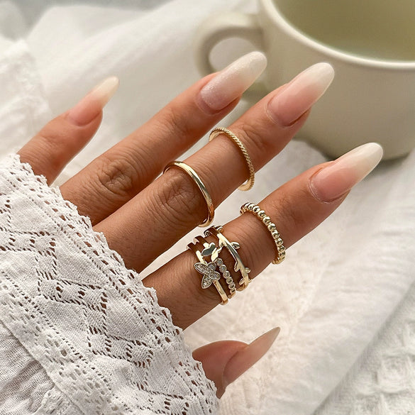 Jewelry Alloy Geometric Star Moon Diamond Ring Bracelet Set